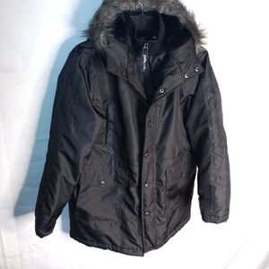 Pelle Pelle Kids Black Coat Winter Faux Fur Hood Full Zip Size Large 14-16